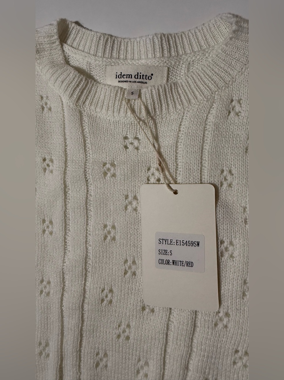 NWT Cropped White Eyelet Knit Top with Red Scallop Trim - Picture 5 of 8